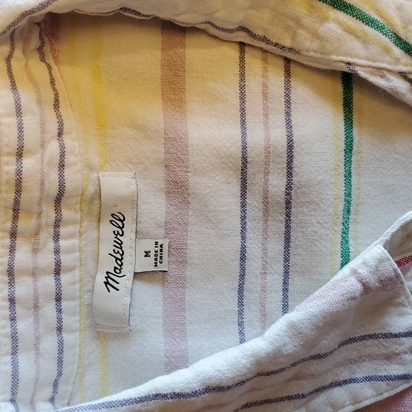 Madewell Linen Blend Daily Shirt - Rainbow Stripe - Size Medium - Picture 4 of 10